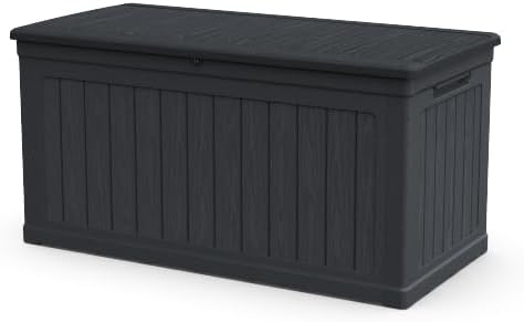 230 Gallon XXL Deck Box Outdoor Storage with Lockable, Waterproof Deck Box with Outdoor Cushions, Patio Furniture for Sports Equipment & Garden Tools, 440lbs Capacity, Double-Wall Design (Black)
