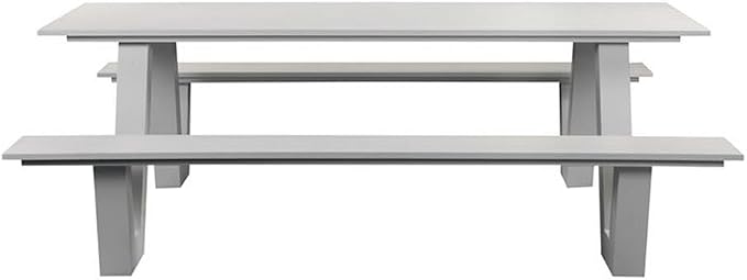 Pemberly Row Contemporary Aluminum Outdoor Picnic Table, White Finish, Durable Low Maintenance Aluminum and Polyresin Frame, Modern Style Patio Dining Table for 10
