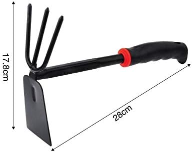 Yima Gardening Hand Tool Metal Head Hoe with 3 Teeth Rake Carbon Steel Blade Heavy Duty for loosening Soil, Weeding and Digging Rust Proof