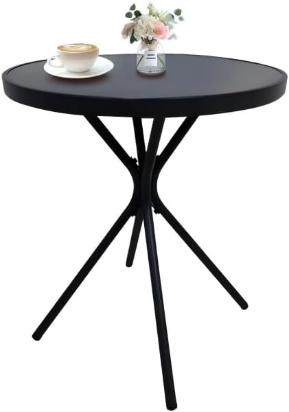 Round Patio Side Table, 24 Inch, Tempered Glass Top, Black