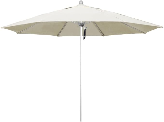 California Umbrella 11' Rd. Venture Series Contract Grade Patio Umbrella, Pulley Open, Silver Finish, Sunbrella Canvas