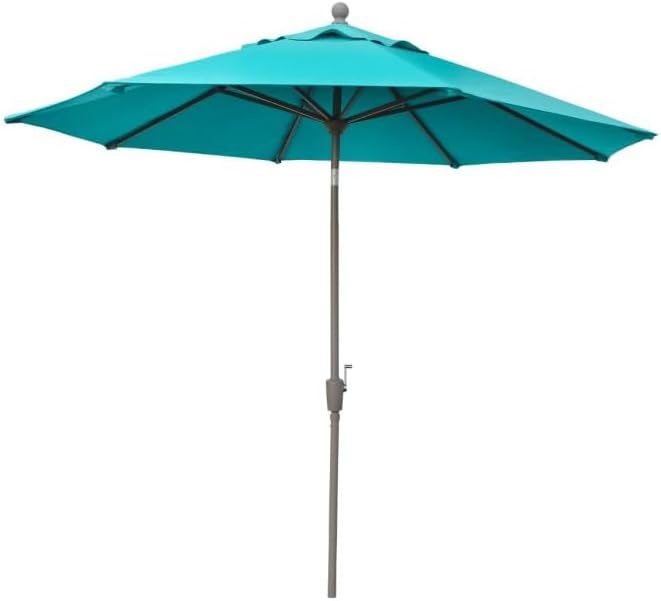 Treasure Garden 9-Foot Patio Umbrella - Outdoor Furniture Market Umbrella – Auto Tilt – Black Aluminum Frame (Obravia, Aqua)
