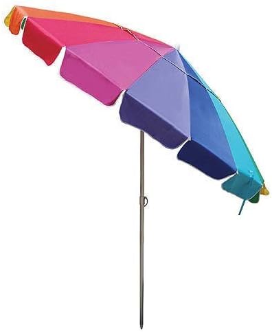 Rainbow 8 Ft Beach Umbrella with Tellon Coated Weatherproof Polyester Cover and Carry Bag / Uvf 50+