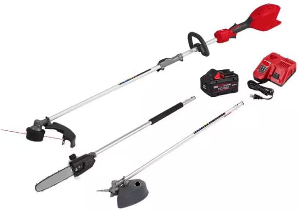 for Milwauke M18 Fuel 18V 16 in. Brushless Cordless String Trimmer 8.0 Ah FORG Kit w/Pole Saw & Brush Cutter Attachments + TPT Premium cart storekid