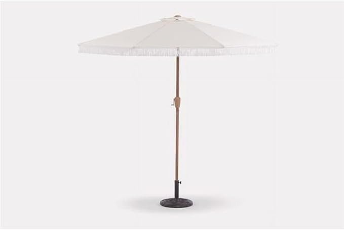 LIVING ACCENTS Patio Umbrella, 9 ft White Polyester Canopy, Steel Pole, Tiltable, Beige Frame