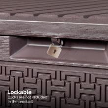 90 Gallon Outdoor Storage Box with Seat Lockable Deck Box Waterproof Brown Plastic Patio Storage Bench Patio Cushions Garden Tools Organizer UV Resistant for Furniture Polypropylene Resin