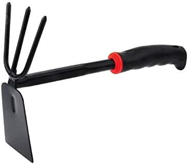 Yima Gardening Hand Tool Metal Head Hoe with 3 Teeth Rake Carbon Steel Blade Heavy Duty for loosening Soil, Weeding and Digging Rust Proof