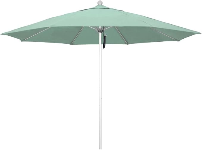 California Umbrella 11' Rd. Venture Series Contract Grade Patio Umbrella, Pulley Open, Silver Finish, Sunbrella Spa