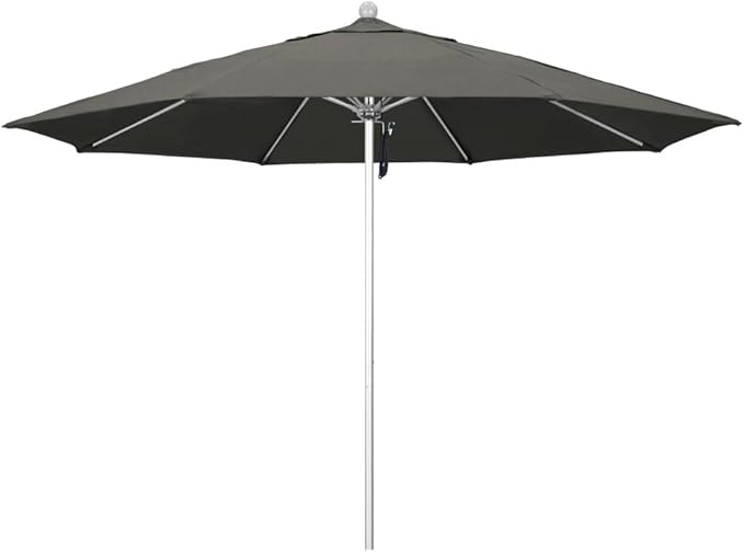 California Umbrella 11' Rd. Venture Series Contract Grade Patio Umbrella, Pulley Open, Silver Finish, Sunbrella Charcoal