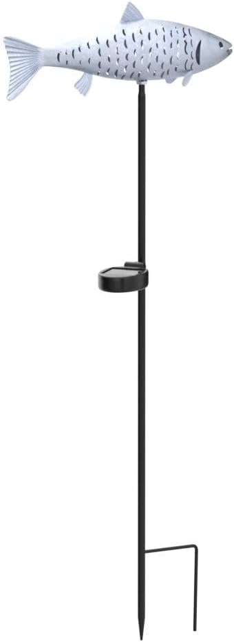 KAIXOXIN Solar Garden Lights Metal Fish Decorative Stake for Outdoor Patio Yard Decorations,Warm White LED Solar Path Lights (Silver-2)