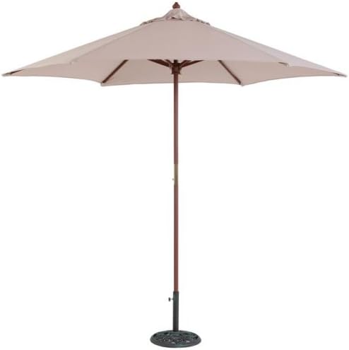 TropiShade 9 ft Wood Market Umbrella with Beige Polyester Cover
