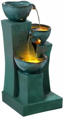 Teamson Home 28.54 in. 3-Tier Cascading Outdoor Water Fountain with LED Lights for Gardens, Landscaping, Patios, Balconies, Lawns, Green