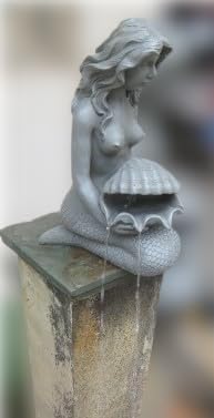 Michelle Mermaid Water Feature in Gray Finish 18 Inches (46cm), Polyresin Waterscape Sculpture, Suitable for Water Garden Koi Fish Ponds, Gardens, Patios, Fountain Centers or Pool Decorations
