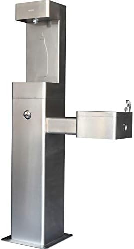 Global Industrial Outdoor Drinking Fountain with Bottle Filling Station, Push Button Activation, 30-7/8"W x 10-1/4"D x 60-1/4"H, 316 Stainless Steel, Silver Finish