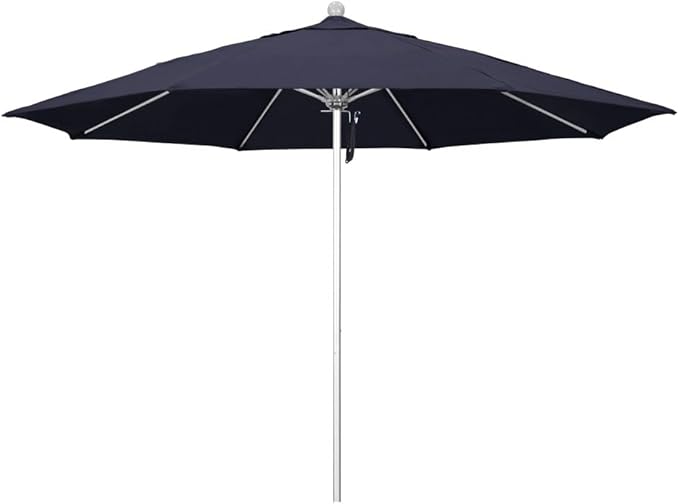 California Umbrella 11' Rd. Venture Series Contract Grade Patio Umbrella, Pulley Open, Silver Finish, Sunbrella Navy