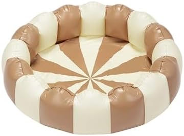 Petites Pommes Striped Swimming Pool for Toddlers & Kids - Handprinted Classic Foldable Inflatable Baby Pool - Durable, BPA-Free PVC Kiddie Pools with Repair Patch & Storage Bag, Beige, 37 x 9 Inch