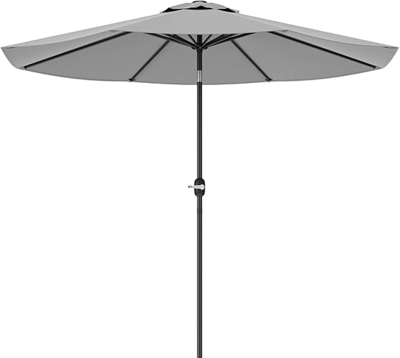 Greesum 9FT Patio Umbrella, Outdoor Table Umbrella with Push Button Tilt, Crank and 8 Sturdy Ribs for Garden, Lawn, Backyard & Pool, Without Base, Gray