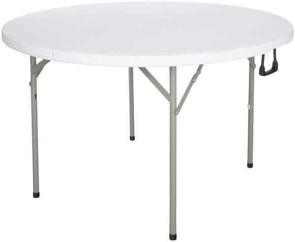 PRO&Family 120 Cm White Outdoor Table Bi-Folding Tables Outdoor Table Folding Tables White Table Plastic Card Table Fold in Half White Folding Table Round Bifold Round Table Outdoor Tables