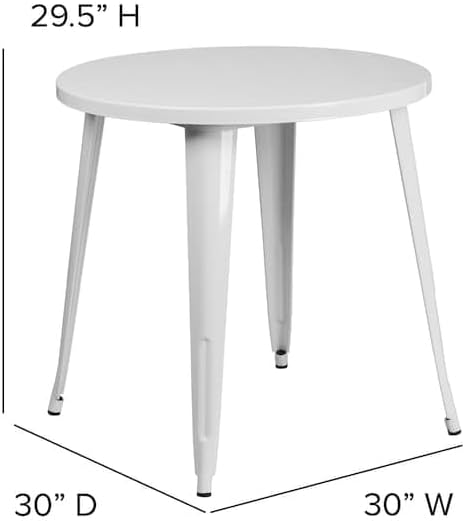 Flash Furniture Jeffrey Commercial Grade 30" Round White Metal Indoor-Outdoor Table