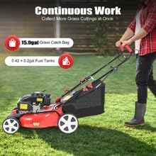 140CC Self Propelled Gas Lawn Mower,21Inch Gas Push Self Propelled Lawn Mower,3-in-1 Lawn Mower with Grass Bag,8 Position Height Adjustable,5HP Rear Wheel Drive Lawn Mower,2800RPM Efficiently Machines