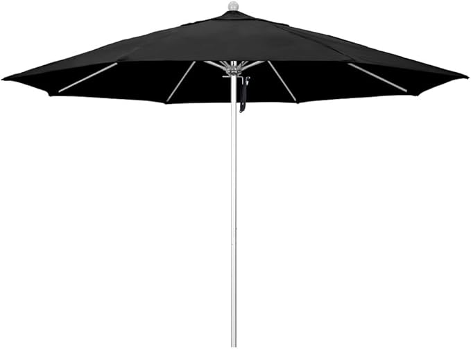 California Umbrella 11' Rd. Venture Series Contract Grade Patio Umbrella, Pulley Open, Silver Finish, Black Olefin