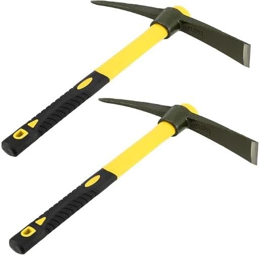 MUKCHAP 4 PCS 15 Inch Pick Mattock Hoe, Weeding Hoe with Yellow Fiberglass Handle, Garden Mattock Pick Axe for Digging and Prospecting, Forged Steel Head
