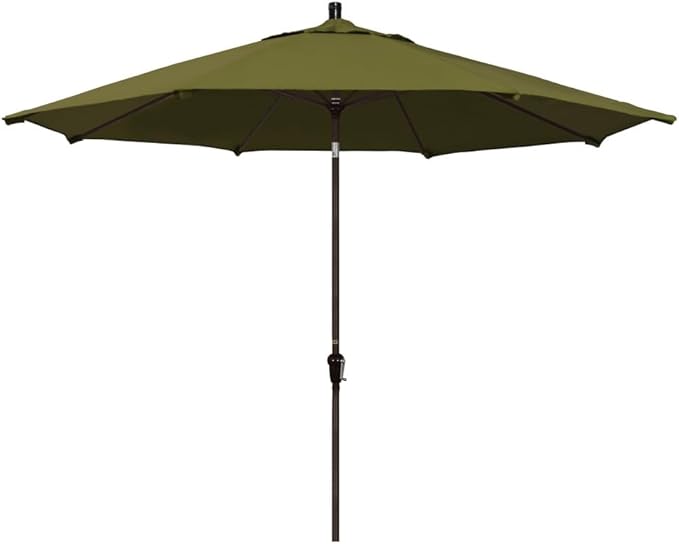 California Umbrella 11' Round Aluminum Market Umbrella, Crank Lift, Auto Tilt, Bronze Pole, Pacifica Palm