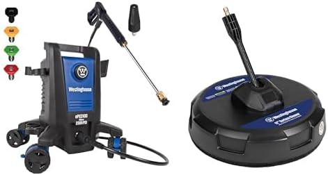 Westinghouse ePX3100 Electric Pressure Washer, 2300 Max PSI 1.76 Max GPM with Anti-Tipping Technology, Onboard Soap Tank, Pro-Style Steel Wand, 5-Nozzle Set + 12 Inch 2500 Max PSI Surface Cleaner