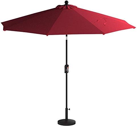 EliteShade USA 10-Year-Non-Fading 9Ft Market Patio Umbrella, UPF 50+ UV Protection Performance Sun Umbrella, Heavy Duty Commercial Grade Outdoor Table Umbrella with Crank & Tilt, Windproof Vented Top for Garden, Pool, Deck and Outdoor Playsets, Logo Red