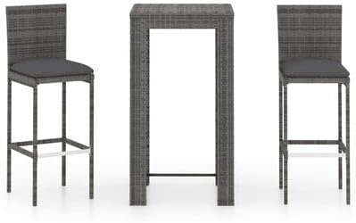 3 Piece Patio Bar Set with Cushions,Garden Table and Chairs Sets,Garden Conversation Sets, Outdoor Patio Furniture,for Patio,Backyard,Garden,Poly Rattan Gray