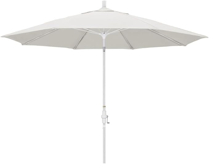 California Umbrella 11' Round Fiberglass Rib Market Umbrella, Crank Lift, Collar Tilt, Natural, White Pole (GSCUF118170-SA04-DWV)