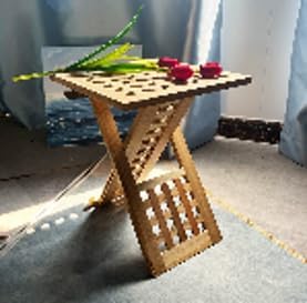 Small Folding Table Wooden Side Table for Outdoor Garden Patio, Foldable Square Coffee Table, Solid Elm Wood Folding End Table for Balcony, Kitchen, Camping, Picnic, Indoor & Outside Use