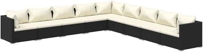 9 Piece Patio Lounge Set with CushionsOutdoor Dining Chairs,Patio Furniture Set,Outdoor Sectional Sofa,Patio Conversation Seat,Outdoor Seating,Modern Style,for Garden,Backyard, Poly Rattan Black