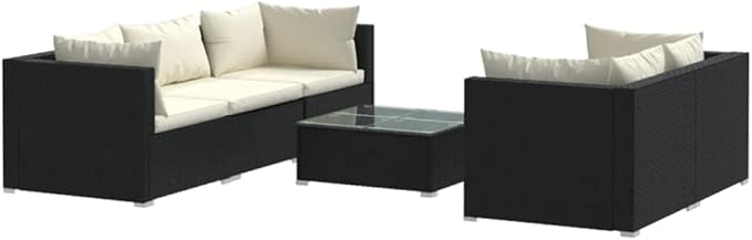 6 Piece Patio Lounge Set with Cushions, Sectional Sofa Front Porch Furniture Outdoor Dining Sets Patio Conversation Set for Poolside Exhibition Negotiation Area Piazza Poly Rattan Black