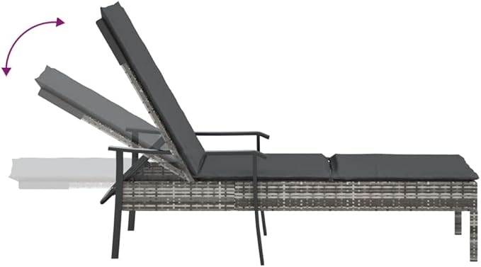 Sun Lounger with Cushion Gray Poly Rattan, Outdoor Patio Sectional, Outdoor Sofa Set, Furniture Conversation Sets, Outdoor Porch Furniture for Balcony, Yard