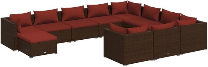 11 Piece Patio Lounge Set with Cushion, Furniture Conversation Sets Piece Patio Set Outdoor Patio Sectional Patio Lounge Set s Poly Rattan Brown