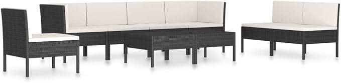 Patio Lounge Set with Cushions,Outdoor Patio Furniture,Outdoor Chat Conversation Set,Garden Furniture Sets,for Patio,Backyard,Garden,Outdoor,9 Piece Poly Rattan Black