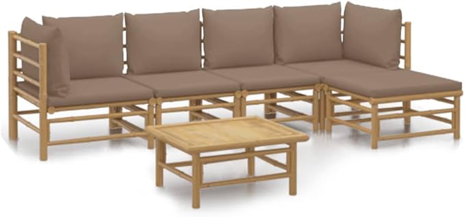 6 Piece Patio Lounge Set with Taupe Cushions, Patio Conversation Set Outdoor Dining Sets Sectional Sofa Outdoor Sofa Sets for Negotiation Area Poolside Piazza Garden Bamboo