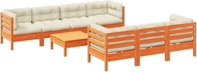8 Piece Patio Sofa Set with Cushions, Front Porch Furniture Porch Furniture Set Sectional Sofa Patio Conversation Set for Exhibition Poolside Garden Piazza Wax Brown Solid Wood Pine
