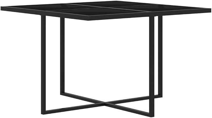 5 Piece Patio Dining Set, Gray Poly Rattan Outdoor Furniture Set with 42.9 Inch Square Tempered Glass Table and 4 Cushioned Chairs for Backyard, Garden and Al Fresco Dining