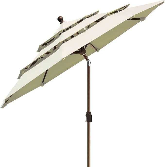 EliteShade USA 10-Year-Non-Fading 9ft 3-Tier Market Patio Umbrella, Commercial Grade Outdoor Table Umbrella with Crank Open, Windproof & UPF 50+ UV Protection, Heavy Duty Ventilation for Garden, Deck, Pool, Backyard, Beach & Bistro, Natural
