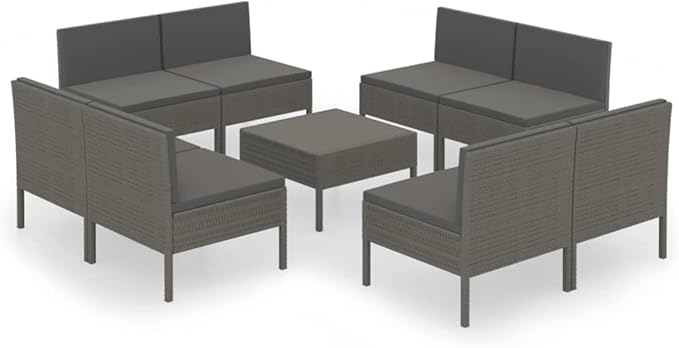 Patio Lounge Set with Cushions,Patio Furniture Sets,Patio Conversation Sets,Outdoor Furniture Sets,for Garden,Backyard,Outdoor,9 Piece Poly Rattan Gray