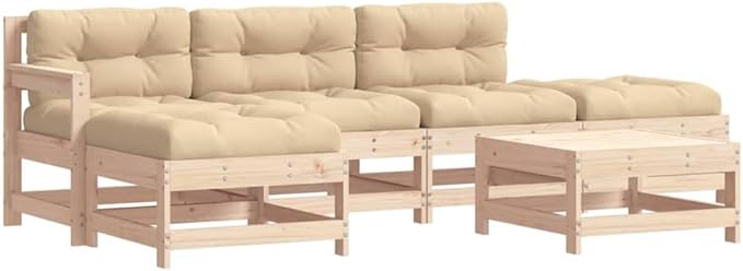 6 Piece Patio Lounge Set with Cushions, Outdoor Dining Sets Sectional Sofa Patio Conversation Set Outdoor Sofa Sets for Poolside Piazza Exhibition Garden Solid Wood