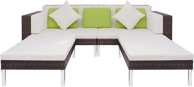vidaXL Patio Furniture Set 4 Piece, Patio Conversation Set with Cushions, Sectional Sofa with Coffee Table, Wicker Furniture for Garden, Poly Rattan Brown