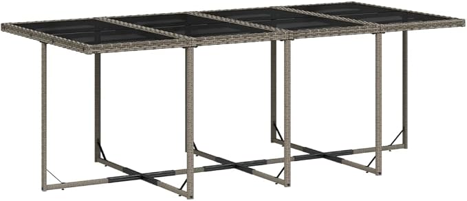 9 Piece Outdoor Dining Set, 8 Seater Patio Table and Chair Furniture with Cushions, Space Saving Cube Design, Gray Poly Rattan