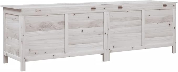 White Outdoor Storage Box 198.5x50x56.5cm Solid Fir Wood Garden Deck Box for Patio Furniture Cushions Pool Toys Backyard Organization