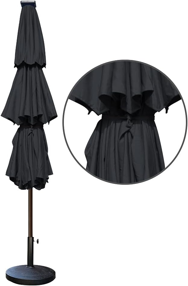EliteShade USA 10-Year-Non-Fading 9ft 3-Tier Market Patio Umbrella, Commercial Table Umbrella with 80 Solar LED Lights, Crank Open, Windproof & UPF 50+ UV Protection for Garden, Deck, Pool, Backyard, Black