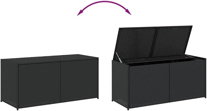 74.8 Gal Outdoor Storage Box, Patio Rattan Deck Box, Wicker Storage Bin Deck Box, Poly Rattan Patio Storage Chest with Hinged Lid for Cushions, Pillows, 47.2"x19.7"x22" Black