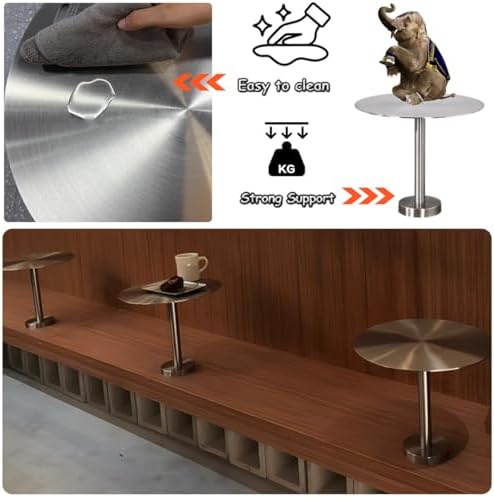 Space-Saving Wall Mounted Floating Table, Round Stainless Steel Cafe Desk, Indoor/Outdoor Pub Bar Tray Side Table, Industrial Silver End Table (1.64ft)