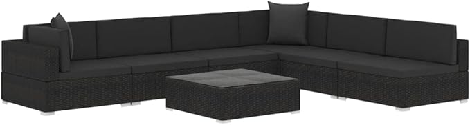 7 Piece Patio Lounge Set with Cushions,Couch Patio Conversation Sets Outdoor Furniture Combination Sofa for The Patio, Deck, Front Porch, Poolside or Balcony Poly Rattan Black